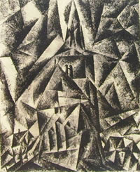 Lyonel Feininger: Umpferstedt II, anno 1916, inchiostro e carboncino, 30 x 24, Sprengel-Museum, Hannover.